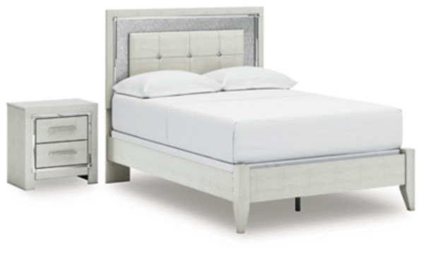 Ashley Zyniden Silver Full Upholstered Panel Bed with Nightstand