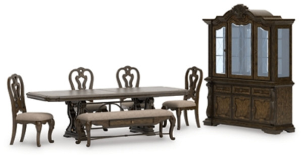 Ashley Maylee Dark Brown Dining Table and 4 Chairs and Bench with Storage Ashley Maylee Dark Brown Dining Table and 4 Chairs and Bench with Storage