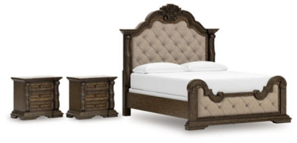 Ashley Maylee Dark Brown California King Upholstered Bed with 2 Nightstands Ashley Maylee Dark Brown California King Upholstered Bed with 2 Nightstands