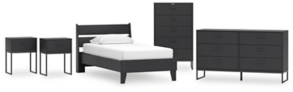 Ashley Socalle Black Twin Panel Platform Bed with Dresser, Chest and 2 Nightstands