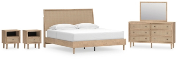 Ashley Cielden Two-tone King Panel Bed with Mirrored Dresser and 2 Nightstands