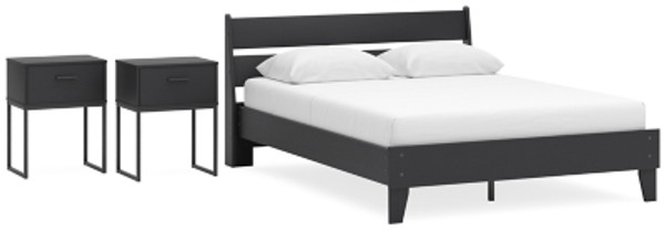 Ashley Socalle Black Queen Panel Platform Bed with 2 Nightstands