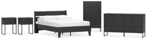 Ashley Socalle Black Full Panel Platform Bed with Dresser, Chest and 2 Nightstands
