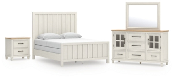 Benchcraft Shaybrock Antique White Queen Panel Bed with Mirrored Dresser and Nightstand