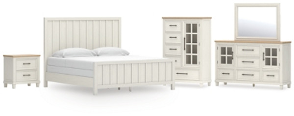Benchcraft Shaybrock Antique White California King Panel Bed with Mirrored Dresser, Chest and Nightstand B683/82/94/31/36/48/92