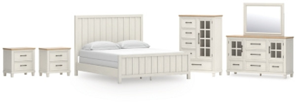 Benchcraft Shaybrock Antique White California King Panel Bed with Mirrored Dresser, Chest and 2 Nightstands