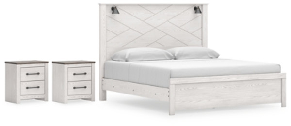 Ashley Gerridan White Gray King Panel Bed with 2 Nightstands