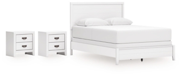 Ashley Binterglen White Queen Panel Bed with 2 Nightstands
