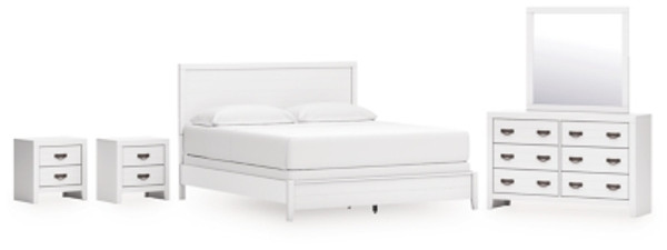 Ashley Binterglen White California King Panel Bed with Mirrored Dresser and 2 Nightstands