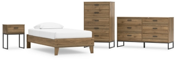 Ashley Deanlow Honey Twin Platform Bed with Dresser, Chest and Nightstand