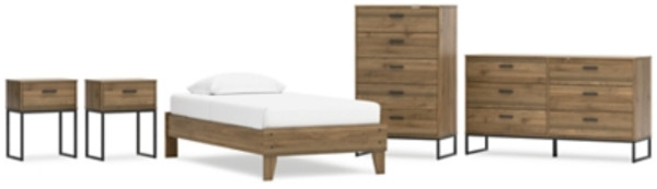 Ashley Deanlow Honey Twin Platform Bed with Dresser, Chest and 2 Nightstands