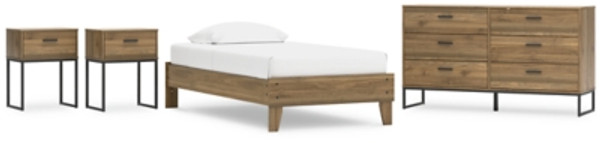 Ashley Deanlow Honey Twin Platform Bed with Dresser and 2 Nightstands