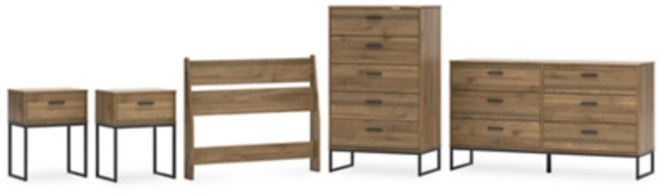 Ashley Deanlow Honey Twin Panel Headboard with Dresser, Chest and 2 Nightstands