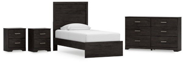 Ashley Belachime Charcoal Twin Panel Bed with Dresser and 2 Nightstands