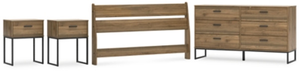 Ashley Deanlow Honey Queen Panel Headboard with Dresser and 2 Nightstands