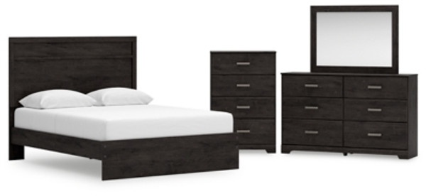 Ashley Belachime Charcoal Queen Panel Bed with Mirrored Dresser and Chest