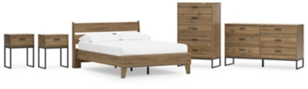 Ashley Deanlow Honey Full Platform Panel Bed with Dresser, Chest and 2 Nightstands