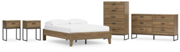 Ashley Deanlow Honey Full Platform Bed with Dresser, Chest and 2 Nightstands