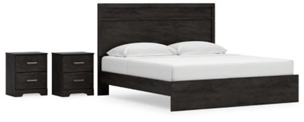 Ashley Belachime Charcoal King Panel Bed with 2 Nightstands Ashley Belachime Charcoal King Panel Bed with 2 Nightstands
