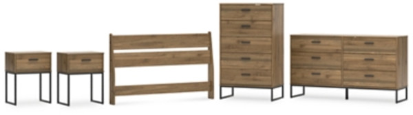 Ashley Deanlow Honey Full Panel Headboard with Dresser, Chest and 2 Nightstands