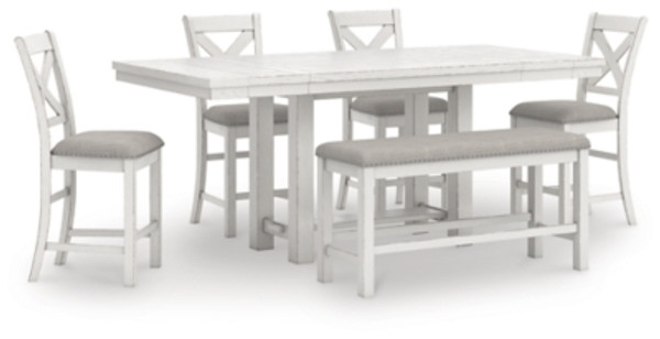 Ashley Robbinsdale Antique White Counter Height Dining Table and 4 Barstools and Bench