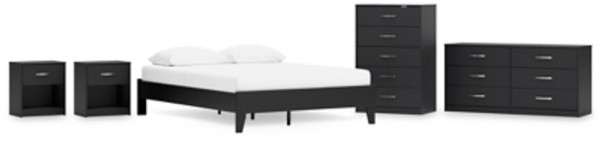 Ashley Finch Black Queen Platform Bed with Dresser, Chest and 2 Nightstands