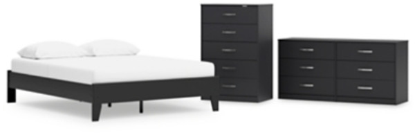 Ashley Finch Black Queen Platform Bed with Dresser and Chest