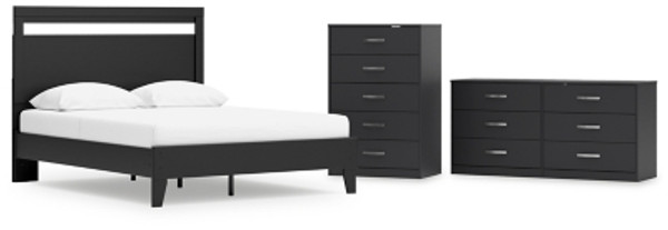 Ashley Finch Black Brown Queen Panel Platform Bed with Dresser and Chest