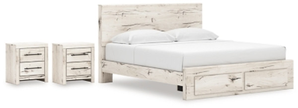 Ashley Lawroy Light Natural King Panel Storage Bed with 2 Nightstands B100/14/B2310/56S/58/60(2)/92(2)