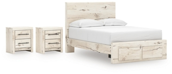 Ashley Lawroy Light Natural Full Panel Storage Bed with 2 Nightstands B100/12/B2310/50(2)/84S/87/92(2)
