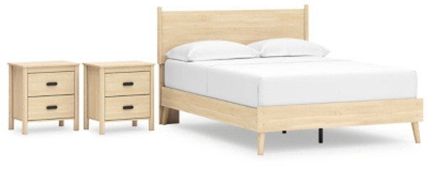 Ashley Cabinella Tan Queen Platform Panel Bed with 2 Nightstands