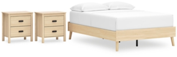 Ashley Cabinella Tan Full Platform Bed with 2 Nightstands