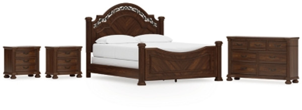 Ashley Lavinton Brown California King Poster Bed with Dresser and 2 Nightstands