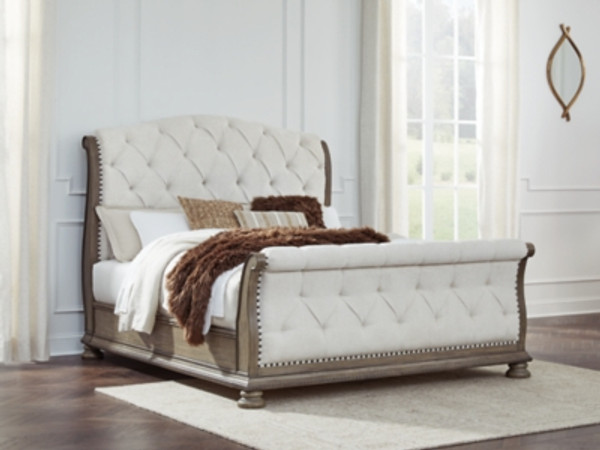 Ashley Ardenfield Light Brown California King Upholstered Sleigh Bed