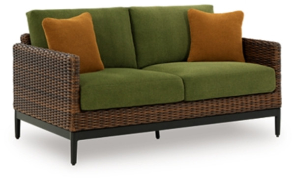 Ashley Horizon Hall Brown Green Outdoor Loveseat with Cushion