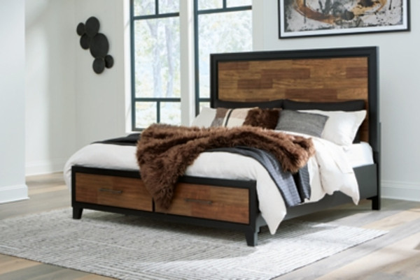 Benchcraft Kraeburn Brown Black California King Panel Storage Bed