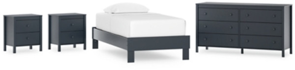 Ashley Simmenfort Navy Blue Twin Platform Bed with Dresser and 2 Nightstands