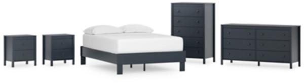 Ashley Simmenfort Navy Blue Full Platform Bed with Dresser, Chest and 2 Nightstands