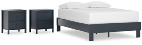 Ashley Simmenfort Navy Blue Full Platform Bed with 2 Nightstands