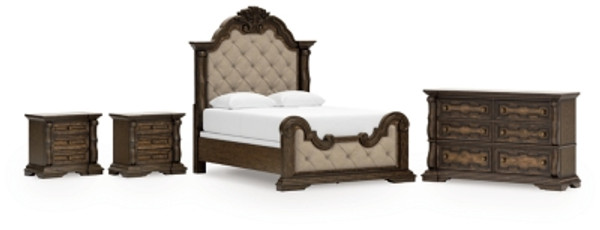 Ashley Maylee Dark Brown Queen Upholstered Bed with Dresser and 2 Nightstands Ashley Maylee Dark Brown Queen Upholstered Bed with Dresser and 2 Nightstands