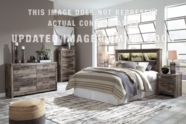 Benchcraft Derekson Multi Gray Twin Panel Bed with 2 Storage Drawers with Mirrored Dresser and Chest