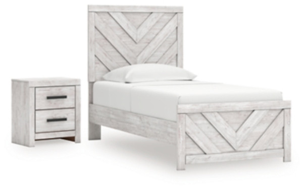 Ashley Cayboni Whitewash Twin Panel Bed with Nightstand