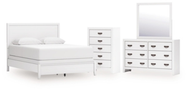 Ashley Binterglen White Queen Panel Bed with Mirrored Dresser and Chest
