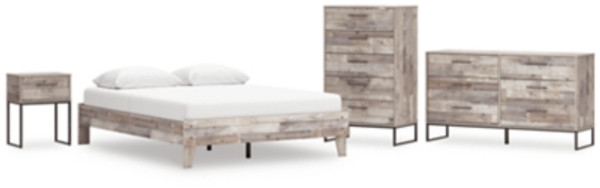 Ashley Neilsville Whitewash Queen Platform Bed with Dresser, Chest and Nightstand