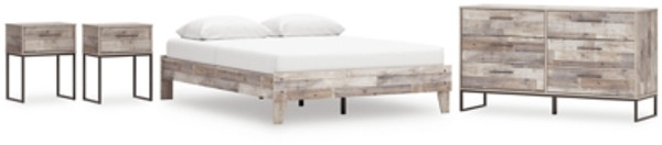 Ashley Neilsville Whitewash Queen Platform Bed with Dresser and 2 Nightstands