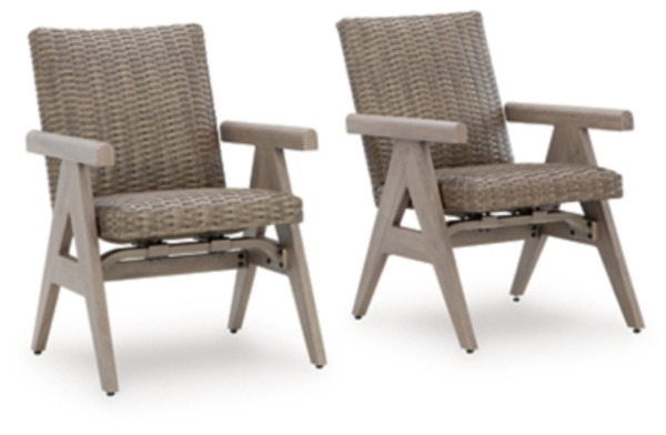 Ashley Carisbo Beige Outdoor Rocking Arm Chair (Set of 2)