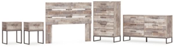 Ashley Neilsville Whitewash Queen Panel Headboard with Dresser, Chest and 2 Nightstands