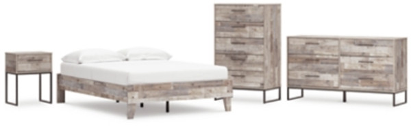 Ashley Neilsville Whitewash Full Platform Bed with Dresser, Chest and Nightstand