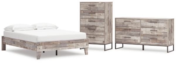 Ashley Neilsville Whitewash Full Platform Bed with Dresser and Chest