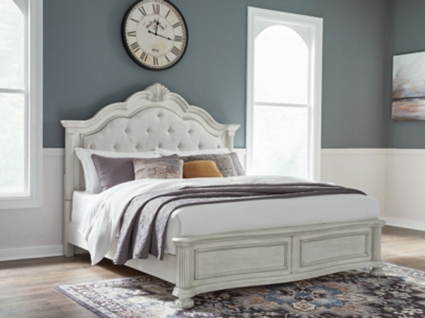 Benchcraft Montelaine Antique White King Upholstered Panel Bed